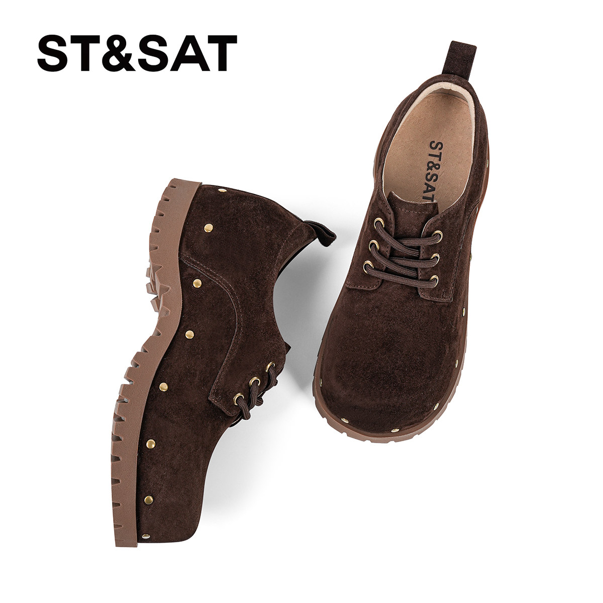 星期六复古勃肯鞋女2025圆头磨砂铆钉增高单鞋丑萌英伦深口小皮鞋,淘宝优惠券,粉丝福利购,淘宝优惠卷