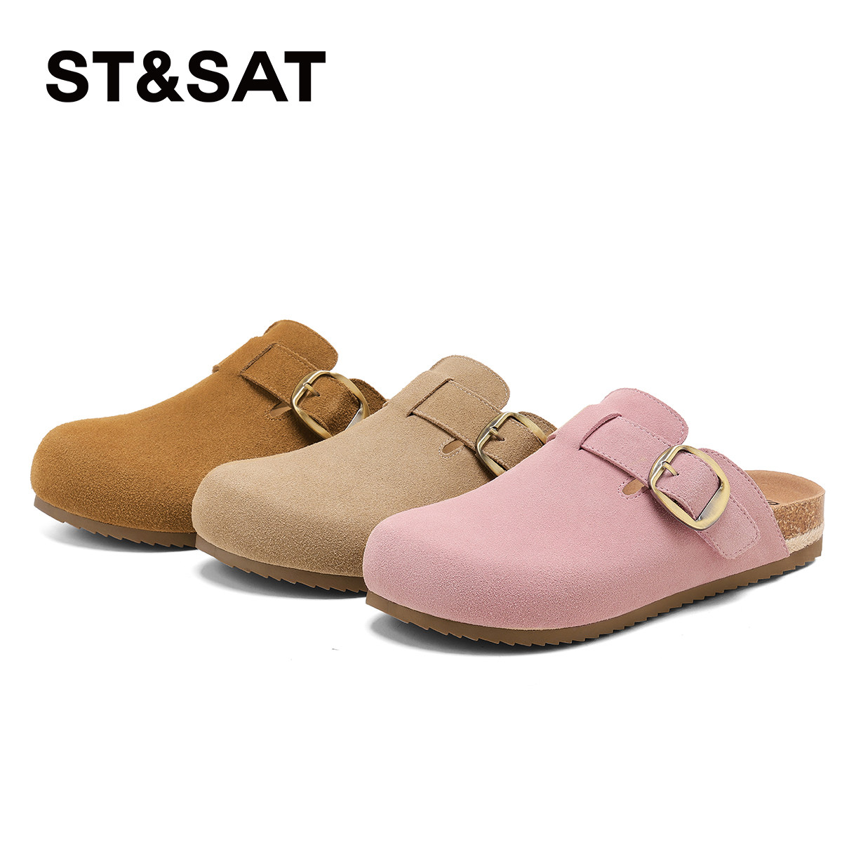 星期六平底勃肯鞋女2026春季新款搭扣棕色软木鞋一脚蹬包头半拖鞋,淘宝优惠券,粉丝福利购,淘宝优惠卷