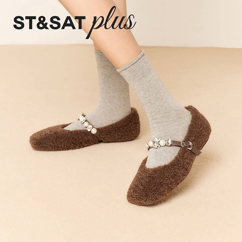 星期六甜美方头毛毛鞋女外穿2025冬季新款玛丽珍保暖鞋SSD4111537,淘宝优惠券,粉丝福利购,淘宝优惠卷