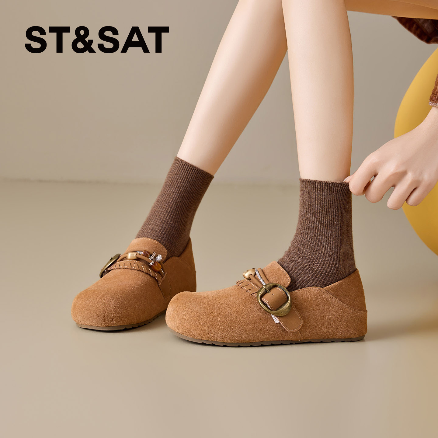 星期六串珠搭扣平底勃肯鞋女2026年春季新款外穿舒适复古全包单鞋,淘宝优惠券,粉丝福利购,淘宝优惠卷