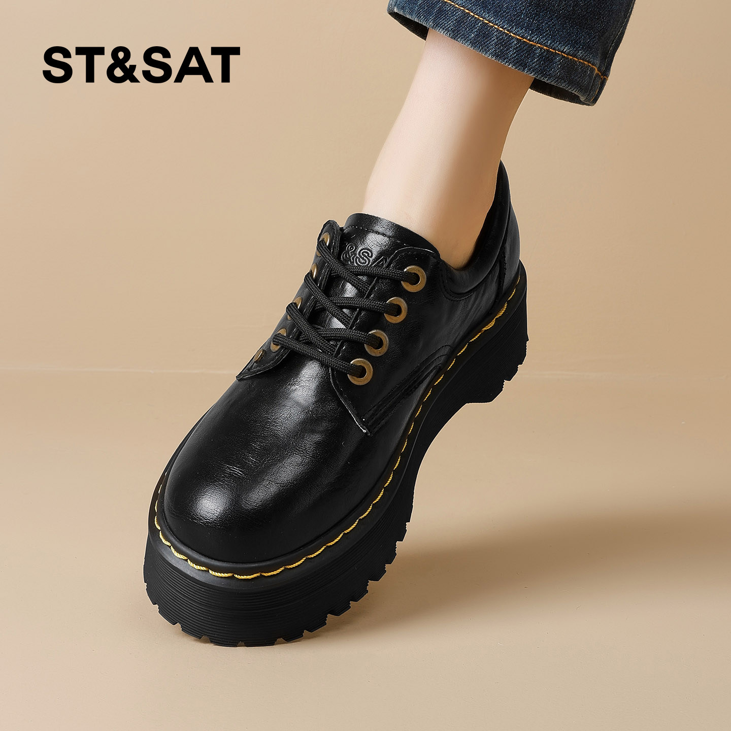 星期六厚底乐福鞋女春季新款黑色复古英伦气质小皮鞋深口单鞋,淘宝优惠券,粉丝福利购,淘宝优惠卷