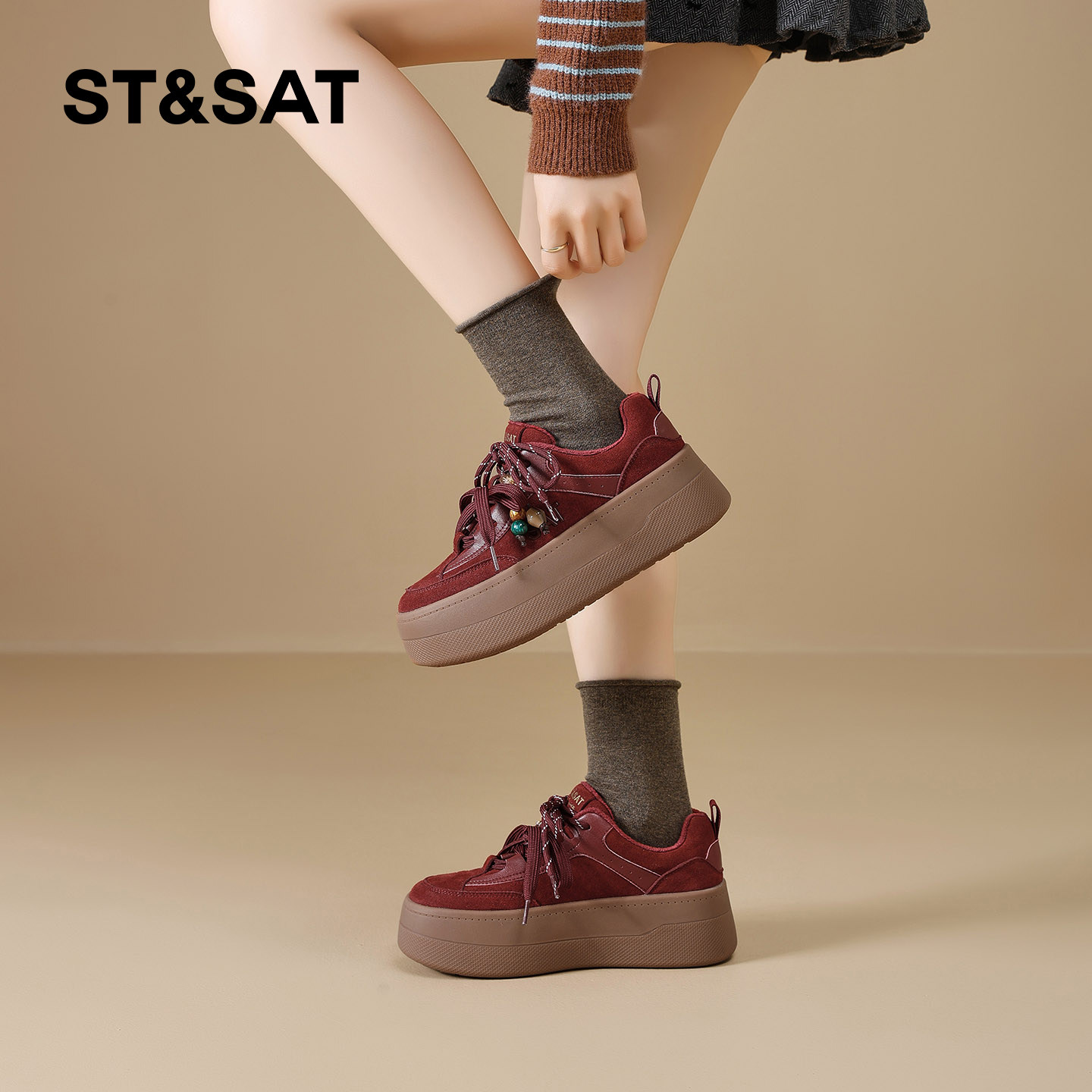 星期六复古加绒德训鞋女2025冬季款美拉德厚底运动鞋串珠休闲棉鞋,淘宝优惠券,粉丝福利购,淘宝优惠卷