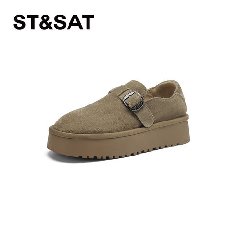 星期六森系真皮厚底勃肯鞋女鞋2025新款秋季增高乐福鞋百搭单鞋子 - 图3