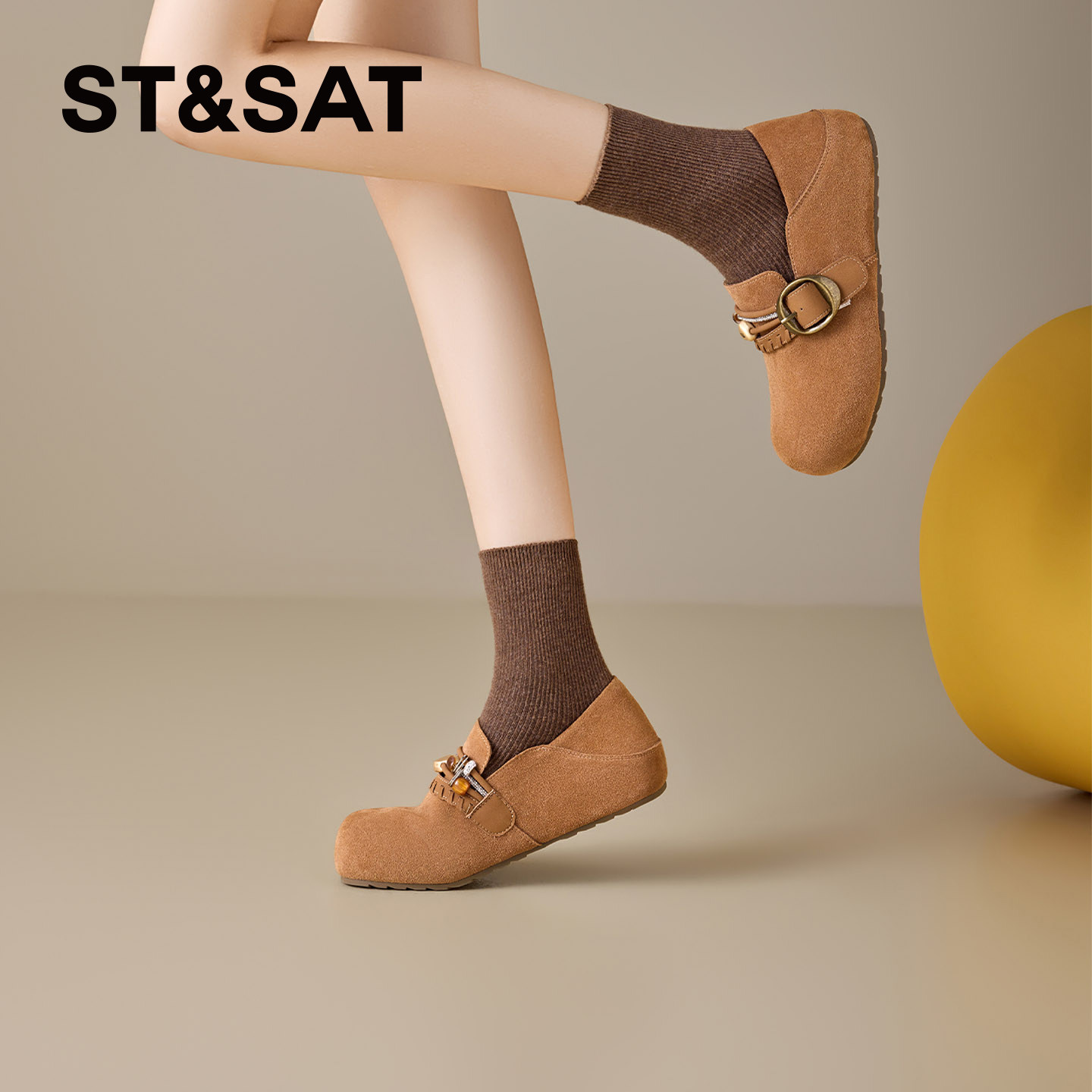 星期六串珠搭扣平底勃肯鞋女2026年春季新款外穿舒适复古全包单鞋,淘宝优惠券,粉丝福利购,淘宝优惠卷