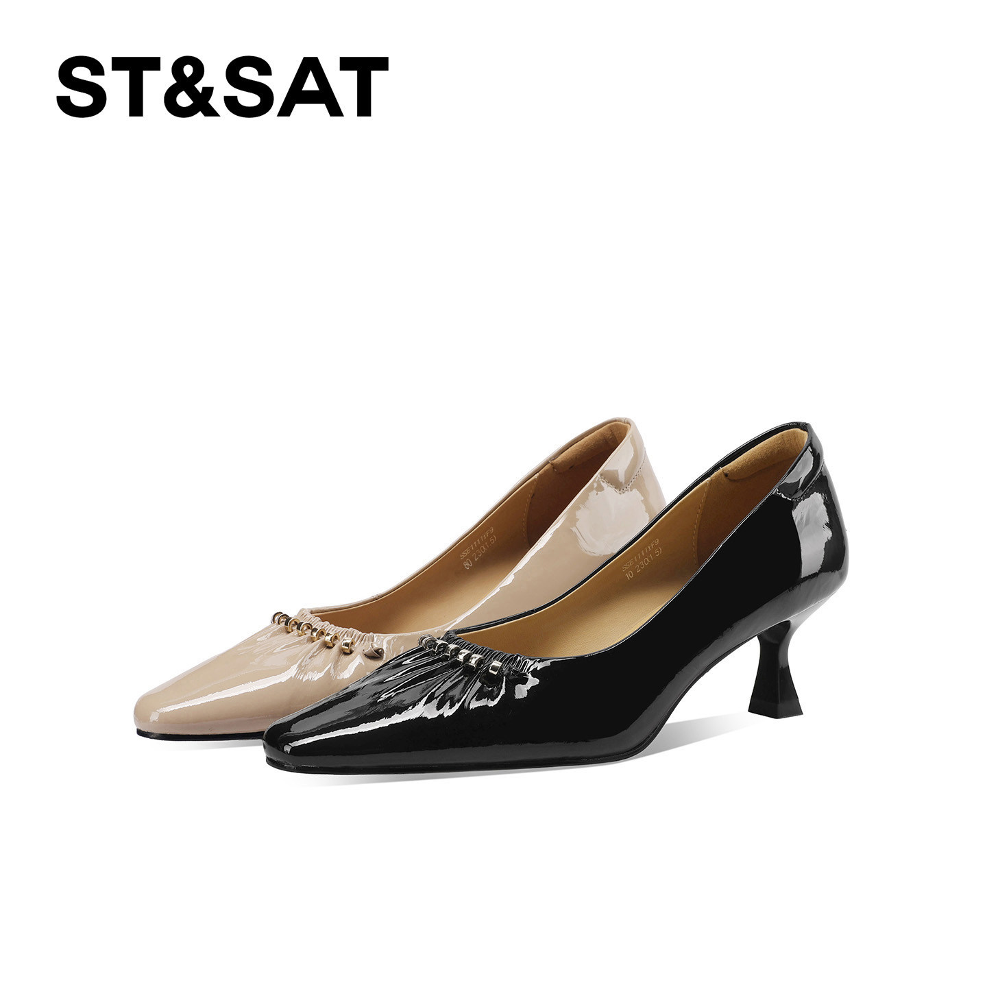 星期六通勤黑色浅口单鞋女2026年春季新款中跟细跟方头漆皮高跟鞋,淘宝优惠券,粉丝福利购,淘宝优惠卷