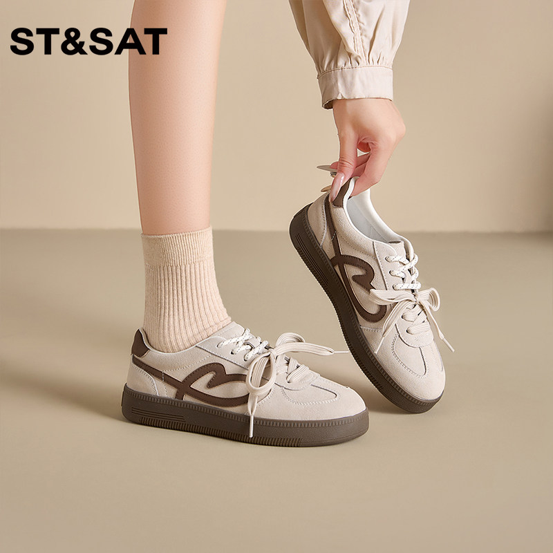 星期六平底时尚简约舒适德训鞋2025年冬季新款轻便百搭休闲鞋女鞋 - 图1