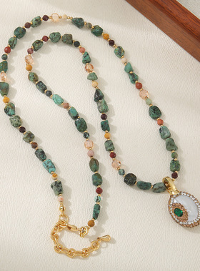 原创秋冬贵气感巴洛克珍珠项链非洲松串珠长款小众感毛衣链