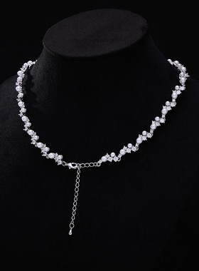 精致超闪锆石镶嵌珍珠项链女感礼服新娘轻奢风锁骨链颈链配饰