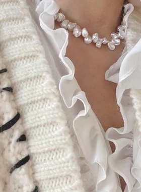 天然异形巴洛克花瓣珍珠项链女小众锁骨链轻奢感14k包金颈链