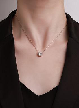 通体S925纯银二克拉莫桑石吊坠轻奢小圆包独钻时尚锁骨链女