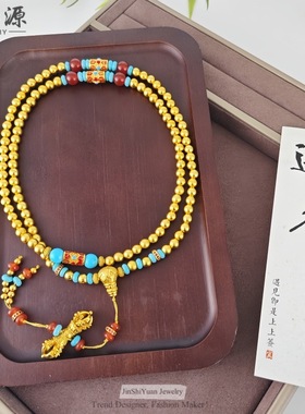 小红书同款108颗多圈佛珠长项链降魔杵国风设计聚会时尚配饰