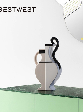 博西家居 后现代釉面彩绘双耳陶瓷花瓶摆件创意家居玄关客厅花器