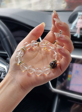 【墨云挽金】天然白水晶手串茶晶黄塔晶手链女夏日小清新原创首饰