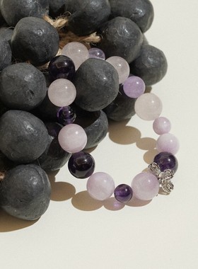 天然紫水晶手串紫云母紫锂辉桃花粉晶手链招桃花感手饰品