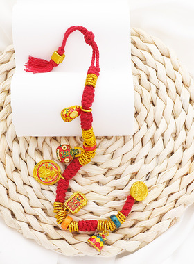 久不掉色沙金藏式扎基拉姆手链新中式国潮风红色扎基拉姆盘缠