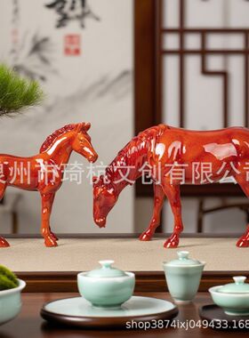 仿木雕摆件马动物生肖中式家居客书桌厅办公工艺树脂礼品装饰摆件