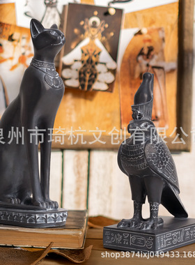 跨境热销木乃伊创意摆件埃及王后神猫客猎鹰厅树脂台面雕像装饰品