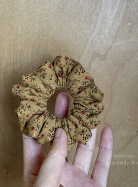 棉麻 复古姜黄色小碎花褶皱肠圈 小众头花头花马尾发圈发绳头绳