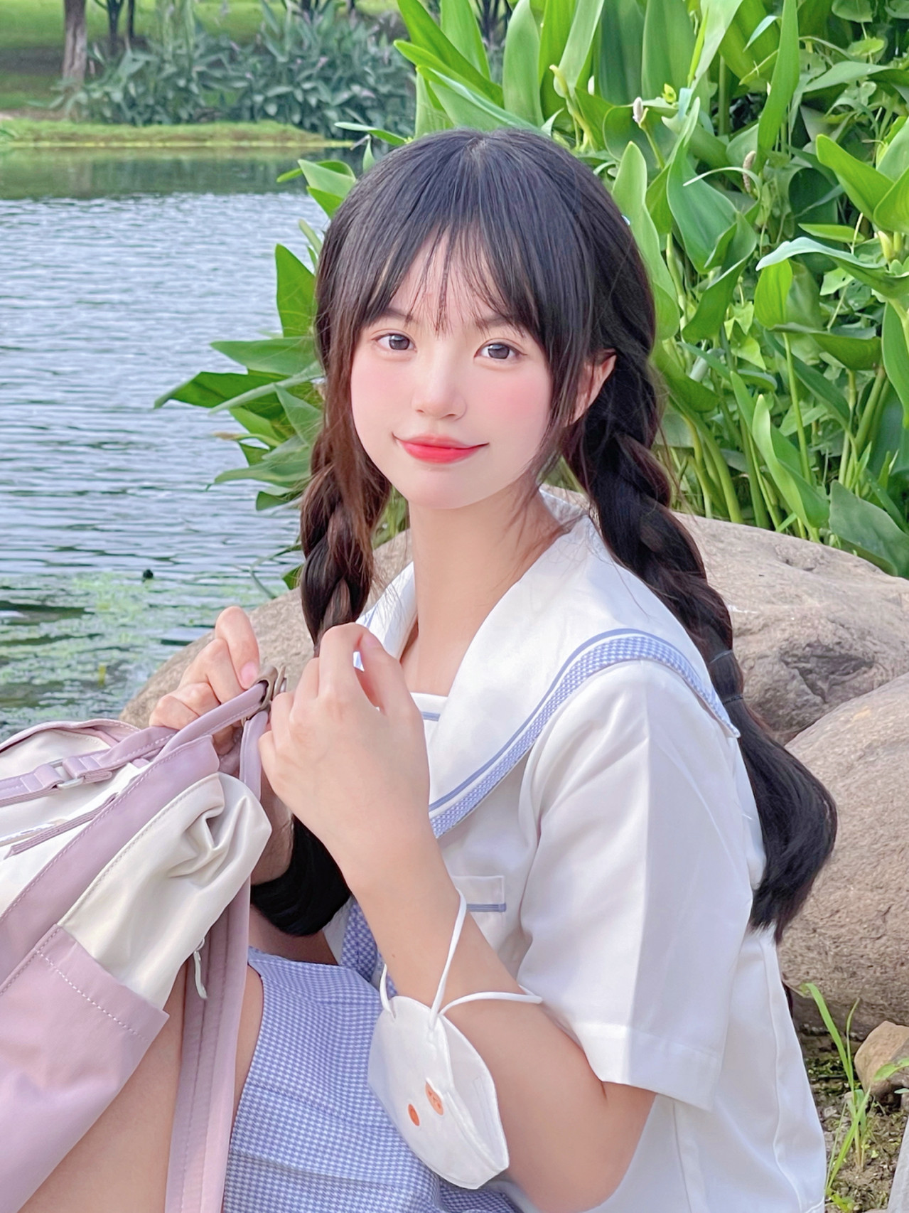 假发女生长直发麻花辫子空气刘海自然逼真减龄可爱双马尾辫子学生