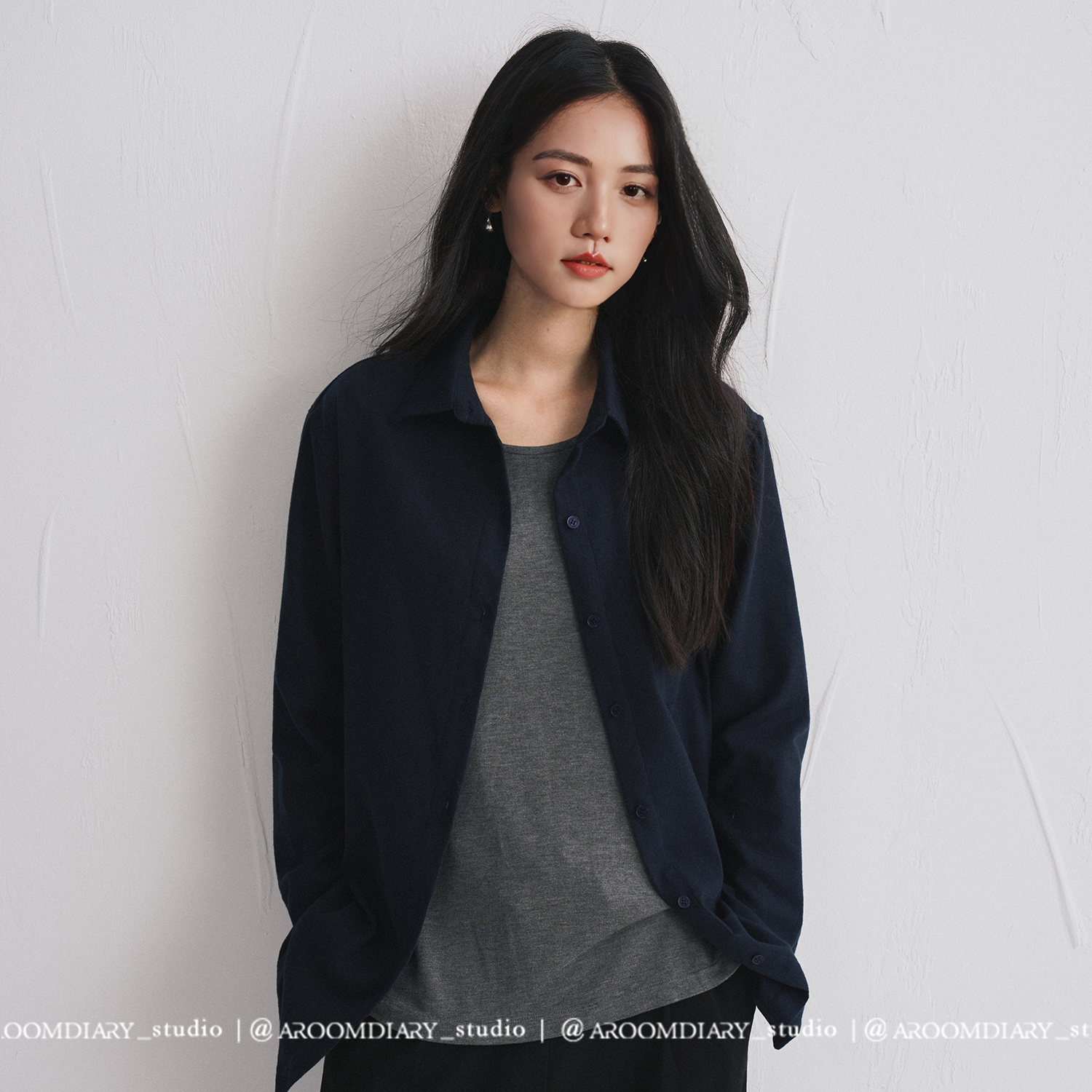 黑标JIN口100高支匹马棉百搭纯色廓形磨毛全棉高智素颜衬衫秋冬女 - 图2