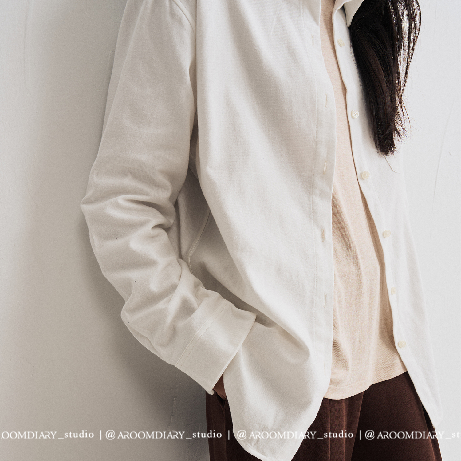 黑标JIN口100高支匹马棉百搭纯色廓形磨毛全棉高智素颜衬衫秋冬女 - 图3