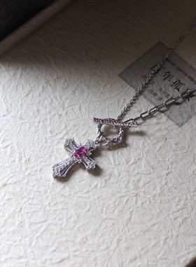 S925银镀金轻珠宝卢比来色精工满钻十字架项链吊坠