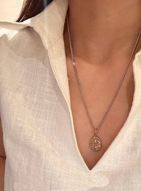 S925银镀金多用款祖母绿古巴链灵蛇项链54cm