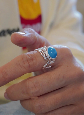 绿松石S925纯银藤蔓镂空小众高级清冷戒指