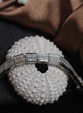 S925银镀白金轻奢T型满钻方钻富婆blingbling项圈锁骨链精工高定