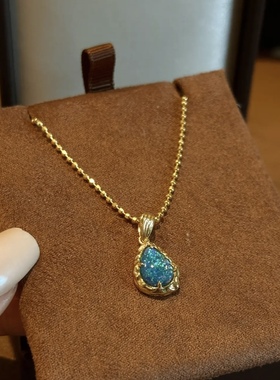 S925银镀金地球调色盘人工欧泊精致厚金电镀项链耳钉水滴吊坠