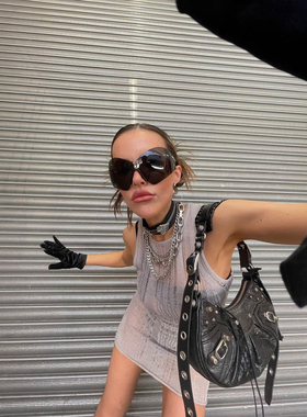 复古大框猫眼遮脸Y2K小众墨镜ins