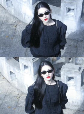 404的店复古三角猫眼简约墨镜韩版防紫外线男女凹造型太阳眼镜酷