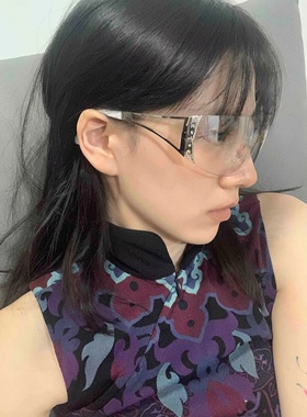 Y2K银框水银镶钻酷女孩炸街墨镜