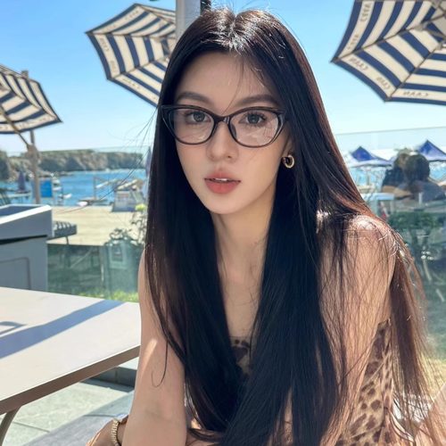 404的店复古美拉德网红冷茶色猫眼微翘眼镜配度数TR90材质素颜女 - 图0