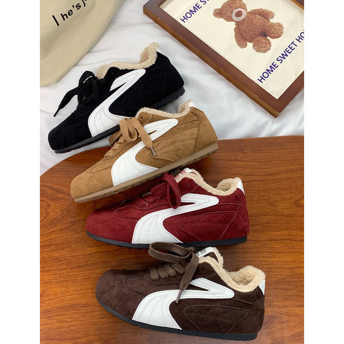 2025年冬季新款百搭加绒保暖鞋德训鞋女冬季拼色休闲棉鞋休闲棉鞋 - 图1