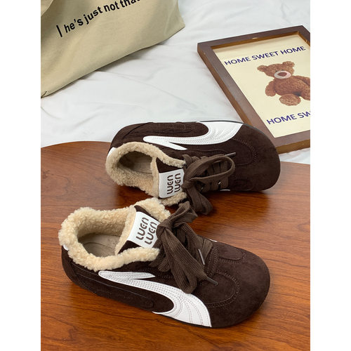 2025年冬季新款百搭加绒保暖鞋德训鞋女冬季拼色休闲棉鞋休闲棉鞋 - 图2