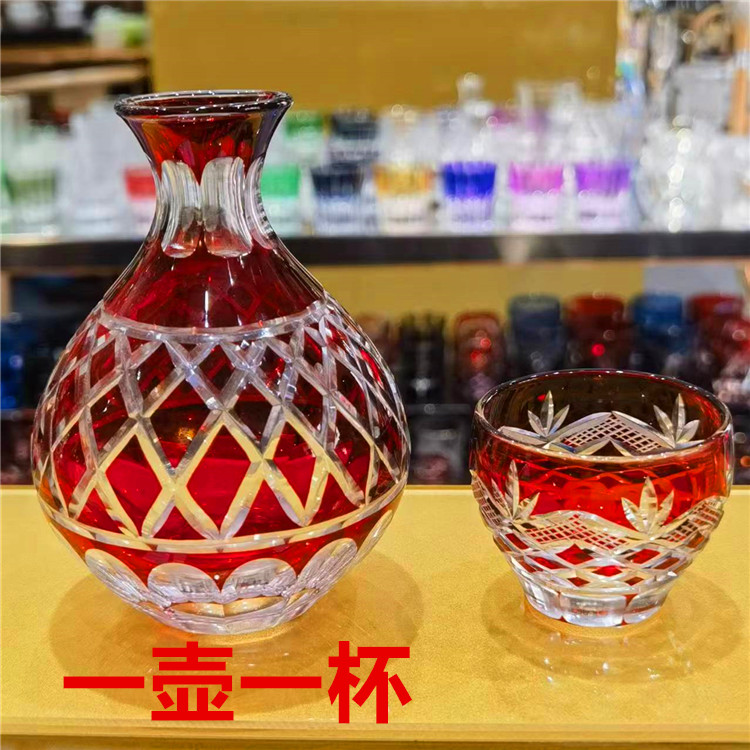 出口日式清酒杯酒壶刻花水晶玻璃杯日本酒具家用手作果酒烧酒杯子 - 图0