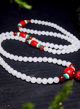 和田玉白玉108克手链圆珠挂绳49.3克