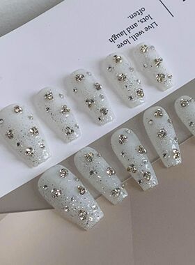 新款夜店手工星河爆闪纯手工穿戴蹦迪美甲贴片可拆卸高级钻满梯形