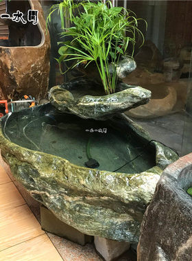 惠安现代简约石头雕刻鱼缸摆件办公室装饰水景叠层鱼缸循环流水水