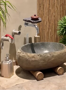 手盆洗手池鹅卵石台上盆天然石材洗脸盆艺术盆洗面盆台盆洗手台盆