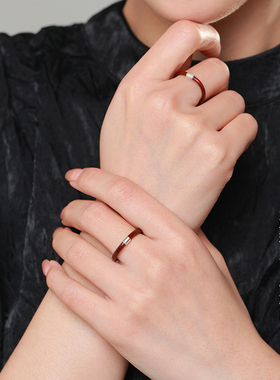 精品鸡血藤戒指纯银素圈转运珠女情侣对戒手工木指环尾戒中性小众