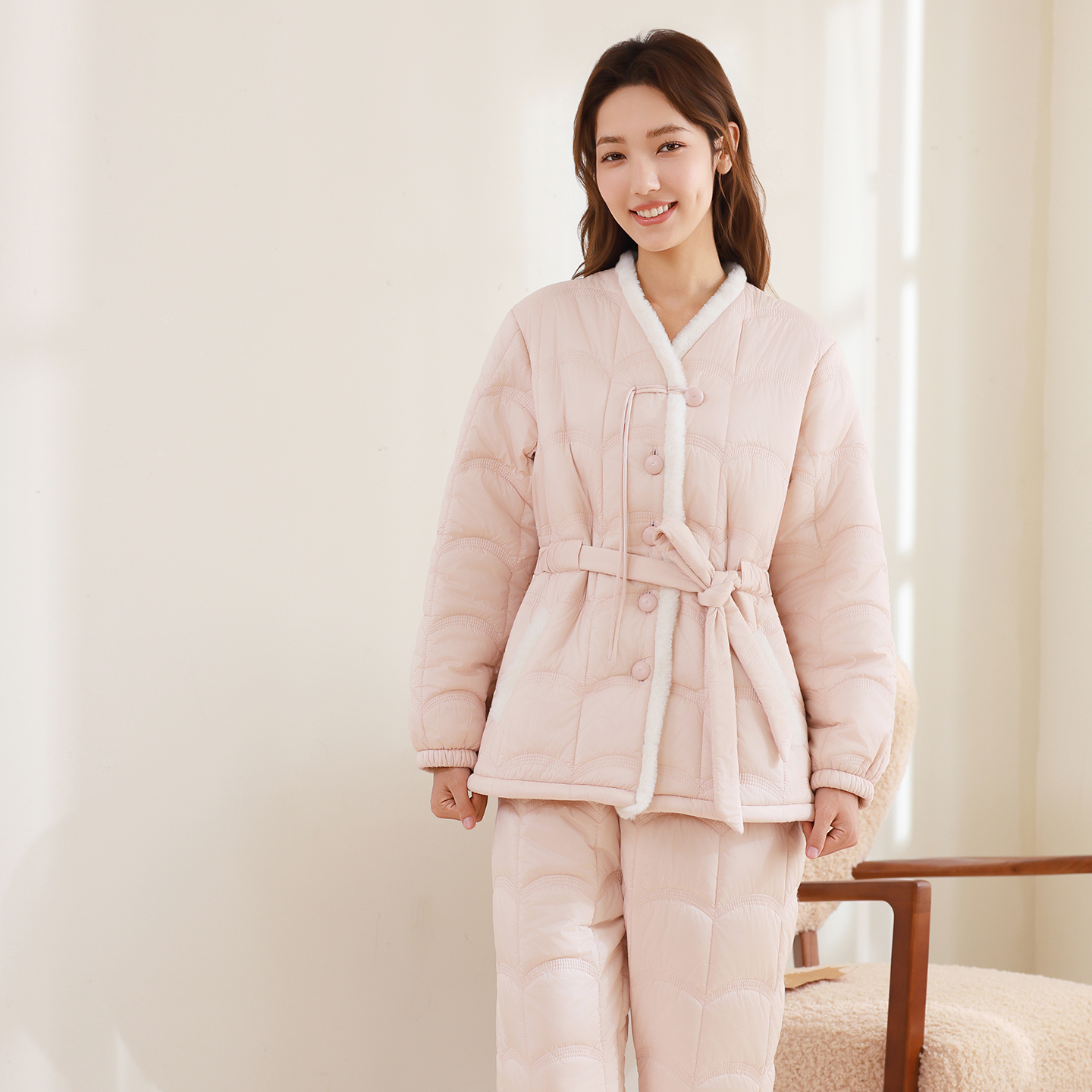 好波秋冬家居服轻型时尚夹棉睡衣套装可外穿大码宽松睡衣HJ2578 - 图3