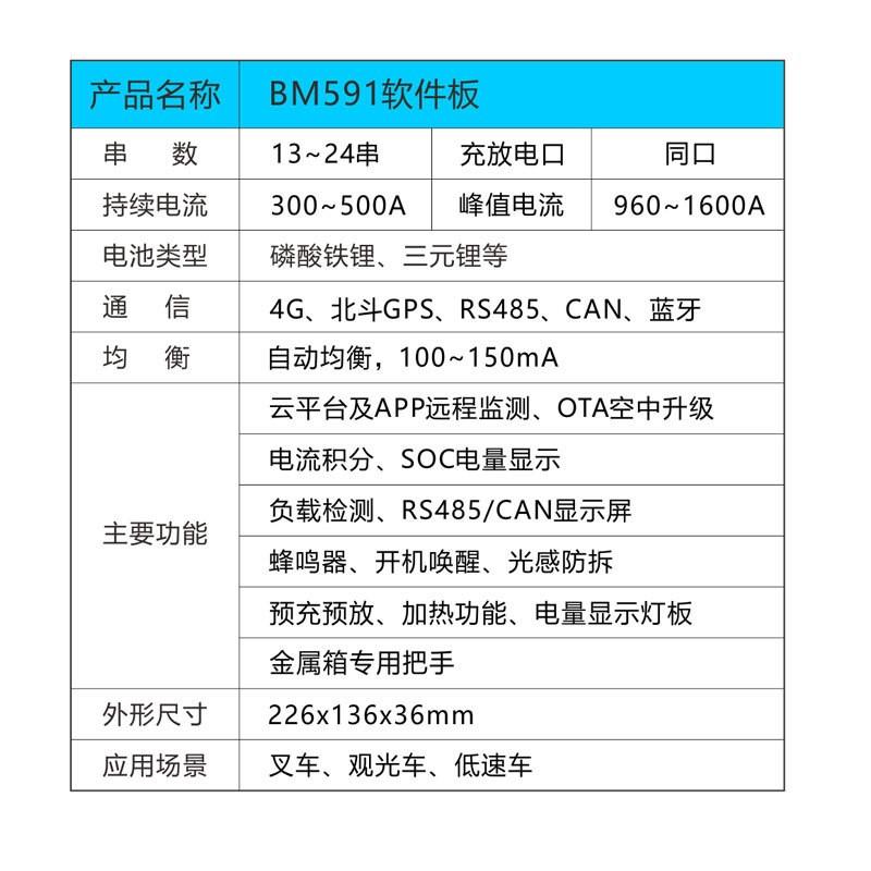 BM591锂电池保护板1-24串持续500A叉车房车观光车锂电池BMS - 图2