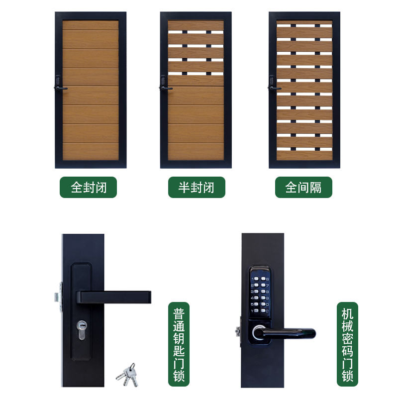 户外塑木围栏庭院门防腐木塑别墅花园入户栅栏门铝合金单双开大门 - 图2