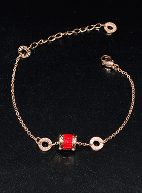 18k红色罗马数字钛钢玫瑰金手环