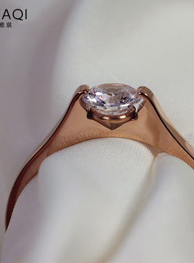 钛钢镀18K玫瑰金闪钻简约女戒指