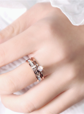 钛钢双层闪钻玫瑰金戒指