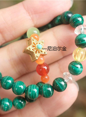 6mm天然孔雀石水晶手链双圈手串妻子幸福石心意礼品孔雀石之乡