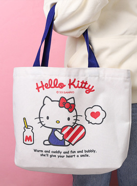 三丽鸥hellokitty帆布包大容量可爱日系手提包包学生外出收纳袋子